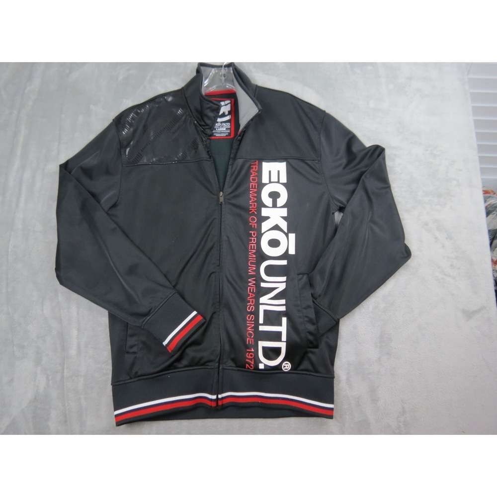 Ecko Unltd Track Jacket Mens Large Black Red White Graphic Full Zip Athletic